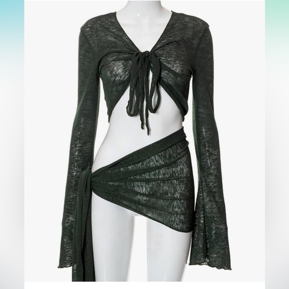 boho skirt tie top set outfit sexy minimalist indie festival mad max wasteland - Picture 2 of 6